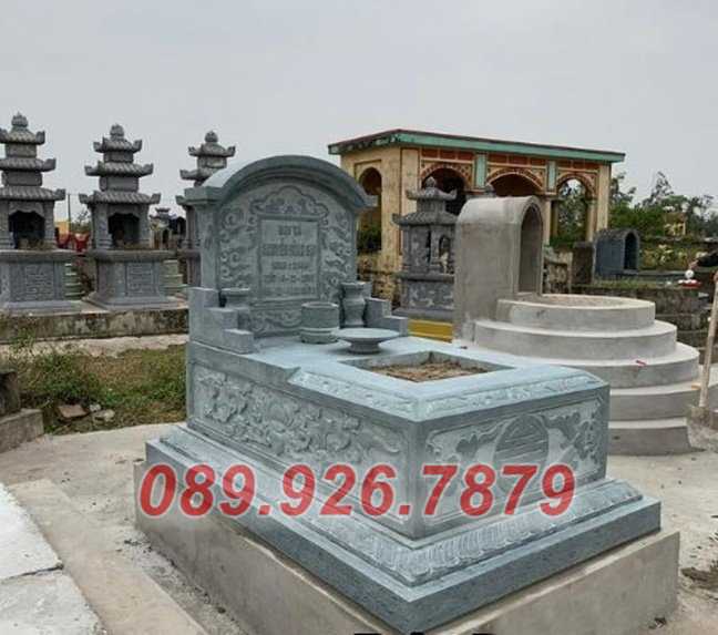 Mẫu mộ bằng đá xanh hoa văn hiện đại bán Cần Thơ - Mộ đá tam cấp đẹp